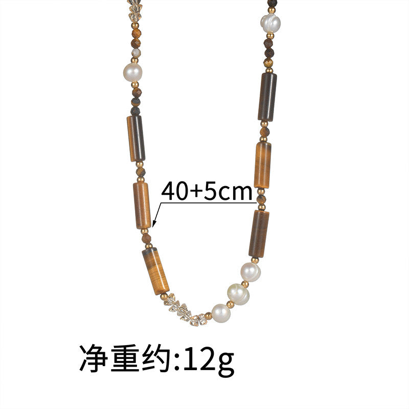 Tigereye natural stones pearl necklace