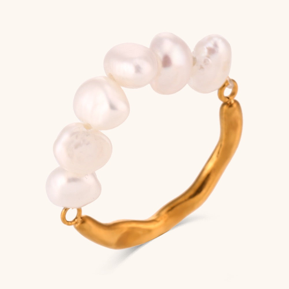 Gold pearl two way rings