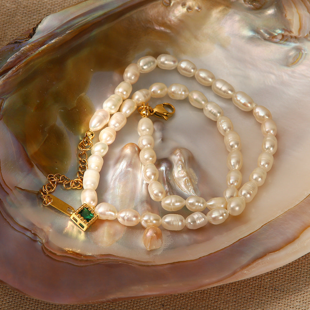 Grenia Green gem freshwater pearls necklace