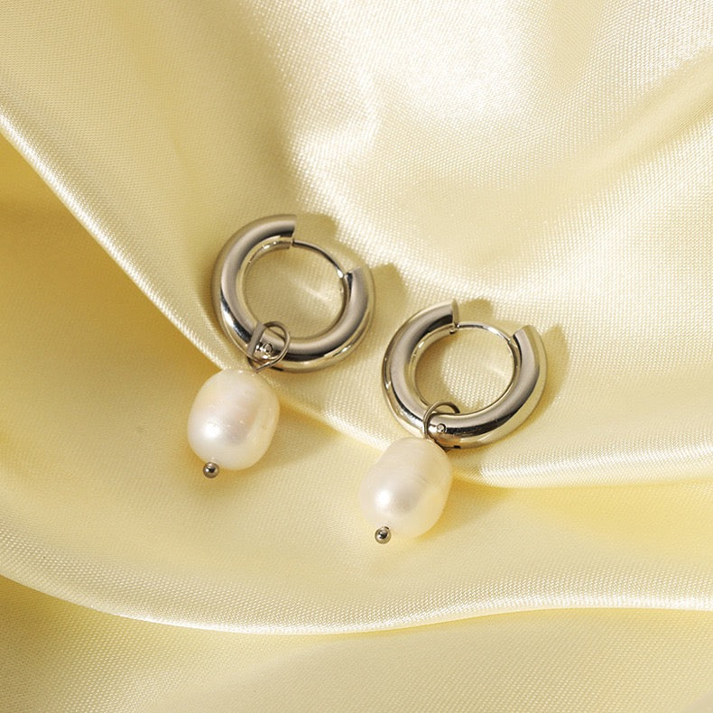 Stainless steel pearl hoops