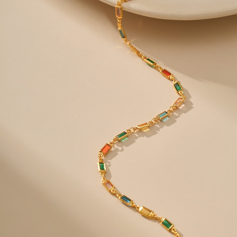 Long zircon gold plated necklace and bracelet