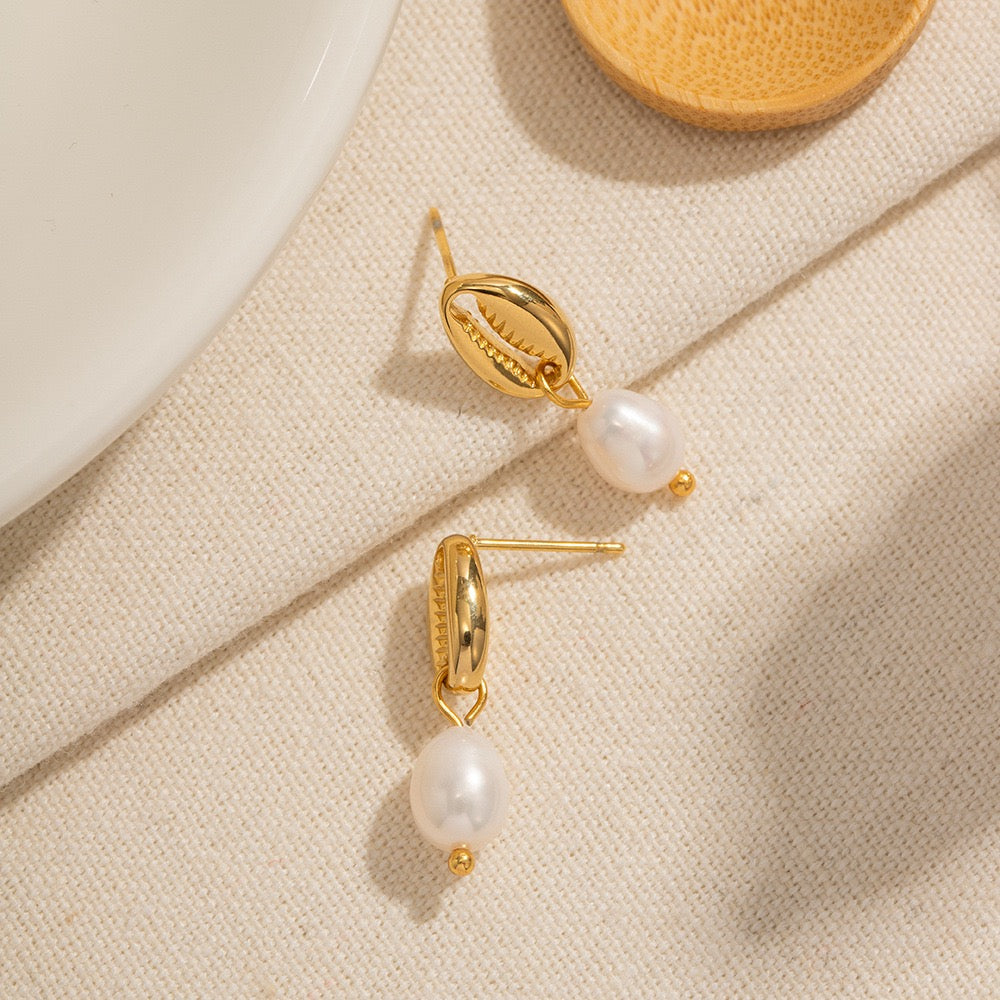 Seashell pearl studs