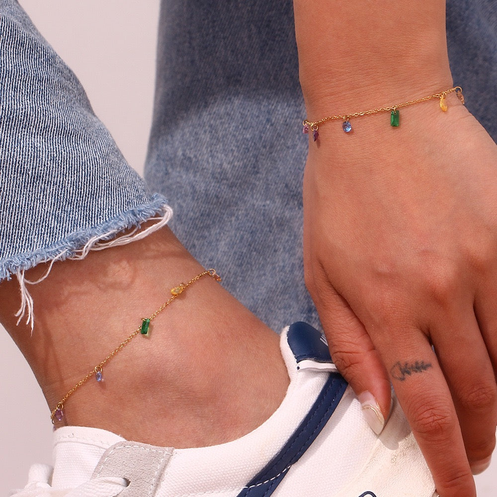 Rainbow stones anklets