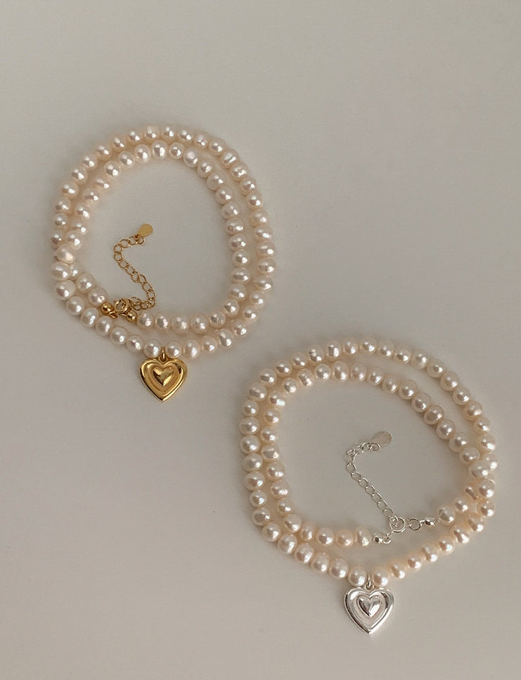 Gold heart freshwater pearls necklace