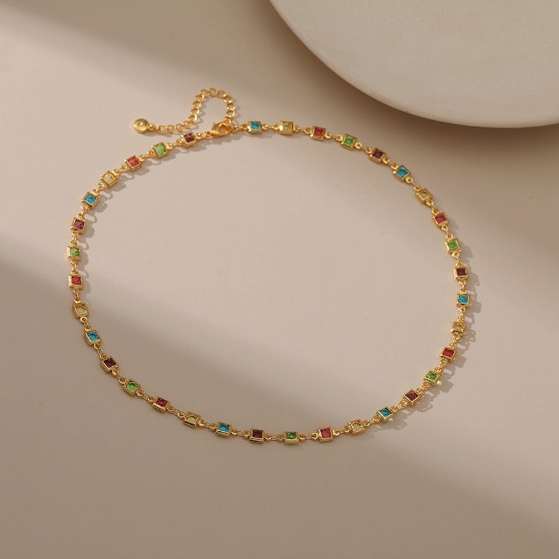 Square zircon gold plated necklace and bracelet