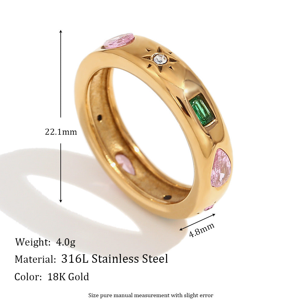 Rainbow zircon rings