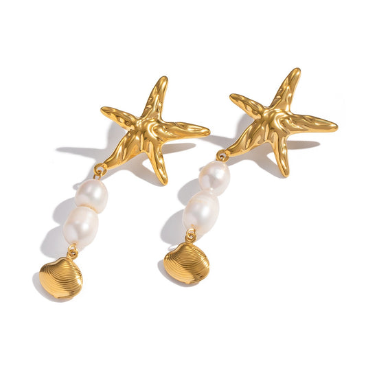 Starfish freshwater pearls earrings