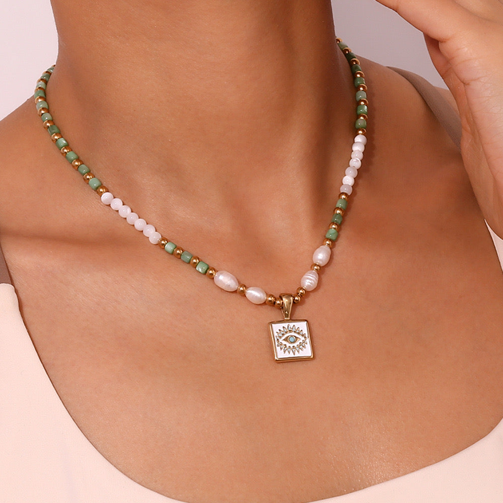 Flemington Green evil eye pearl necklace