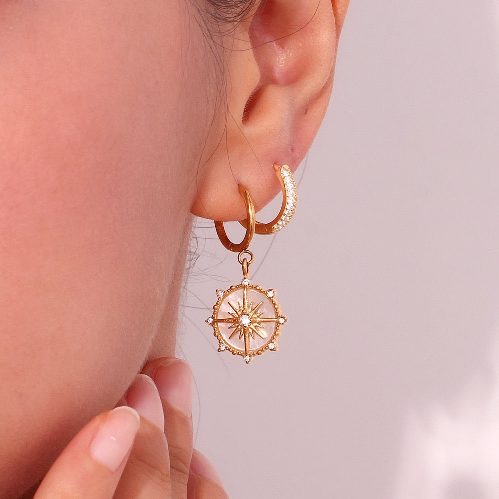 Asterisk mother of pearl hoops