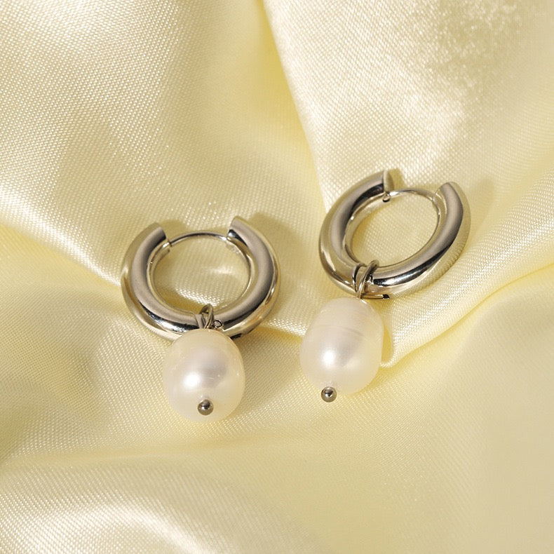 Stainless steel pearl hoops