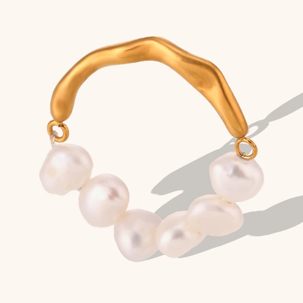 Gold pearl two way rings