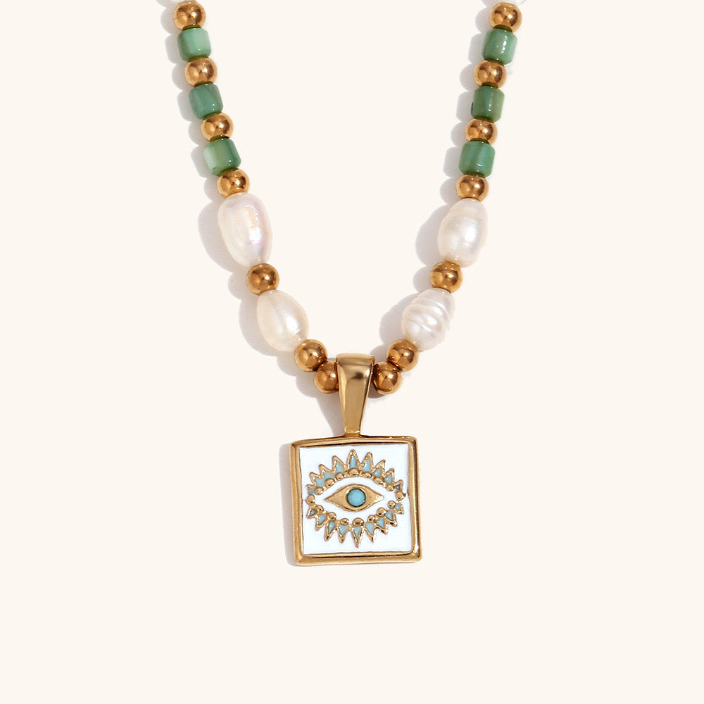 Flemington Green evil eye pearl necklace