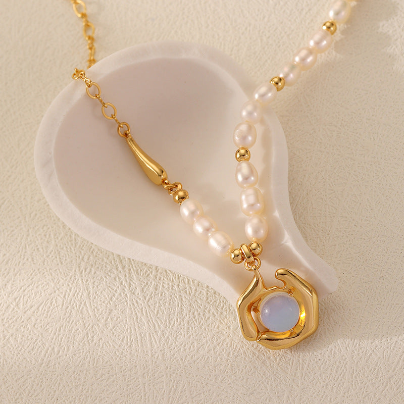 Moonstone freshwater pearls necklace