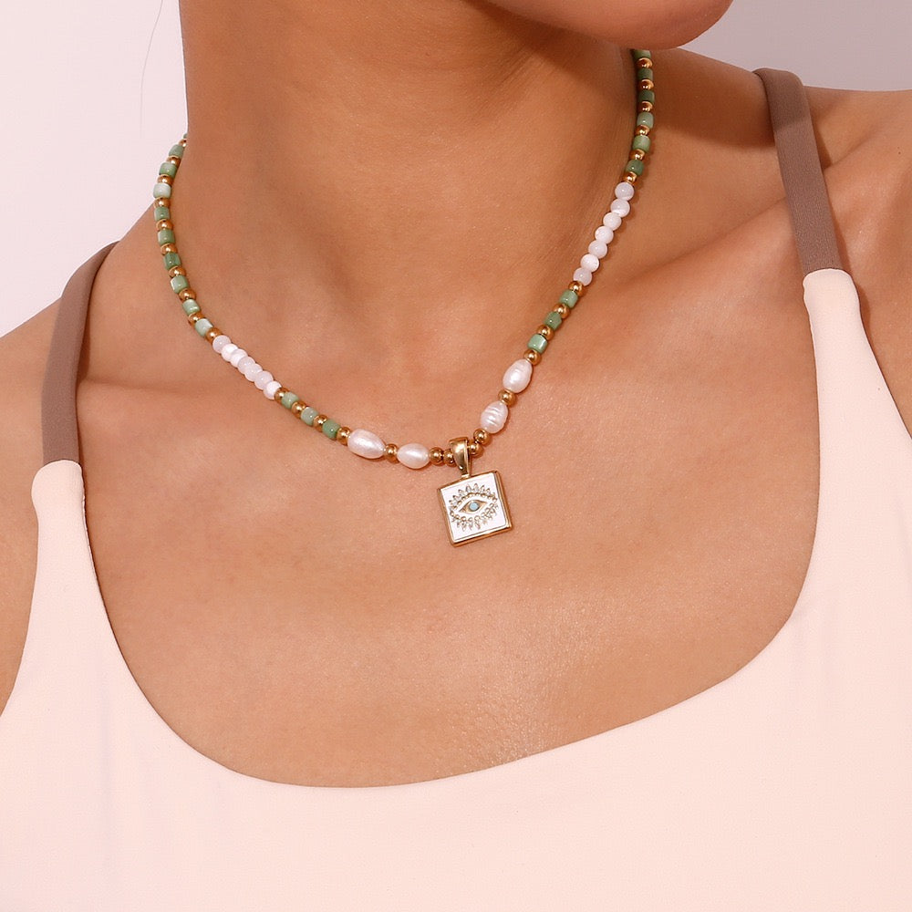 Flemington Green evil eye pearl necklace