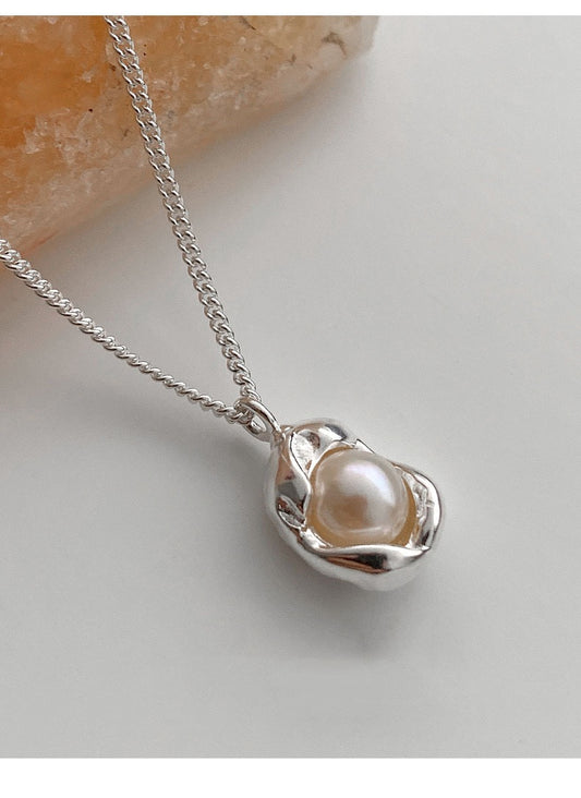 Pearl heart sterling silver necklace