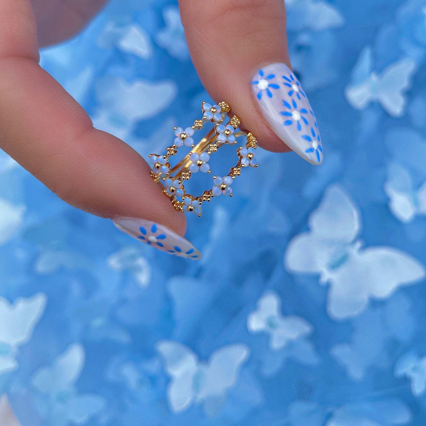 Flower moon stone rings