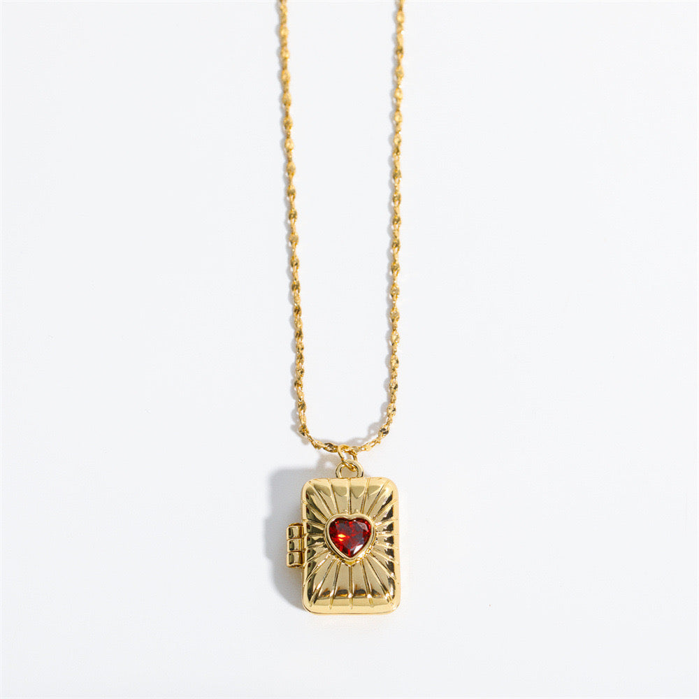 Red heart locket necklace