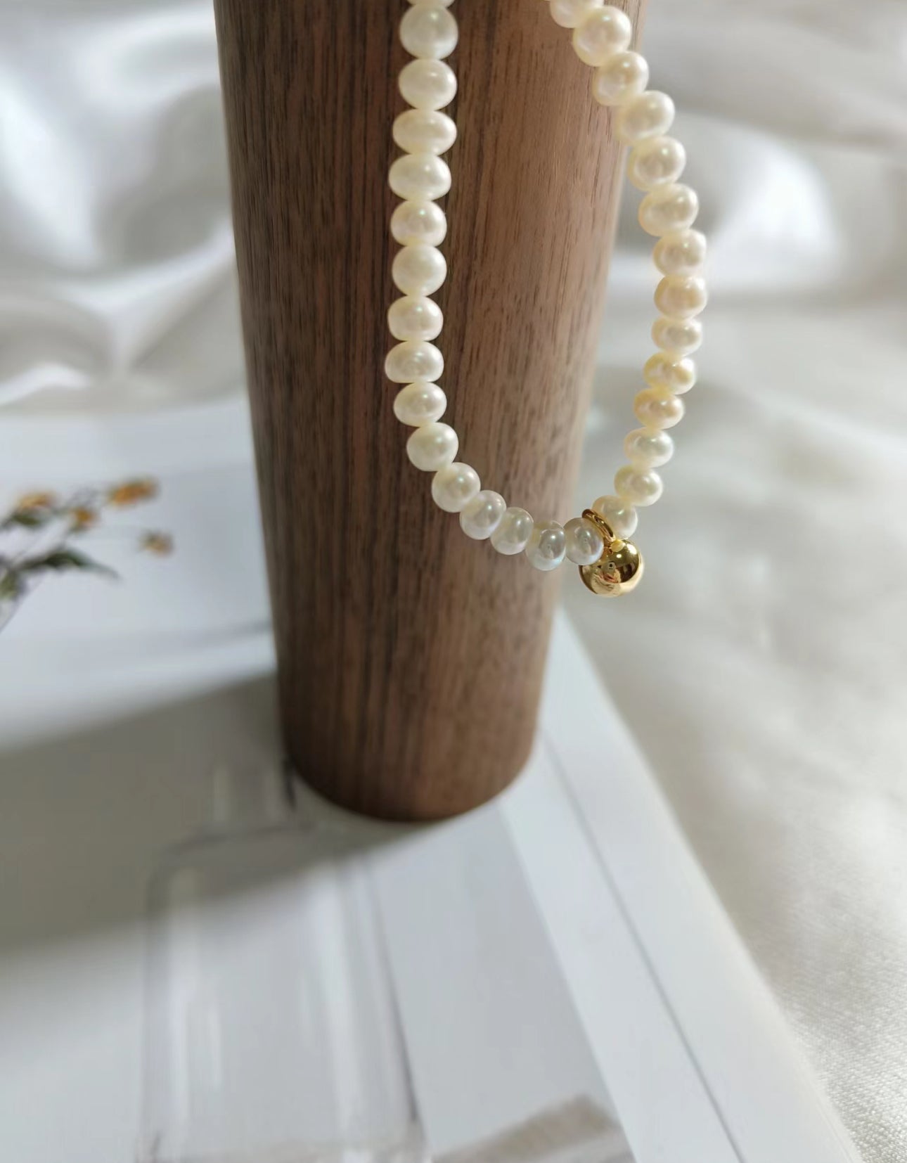 Little golden ball freshwater pearls necklace