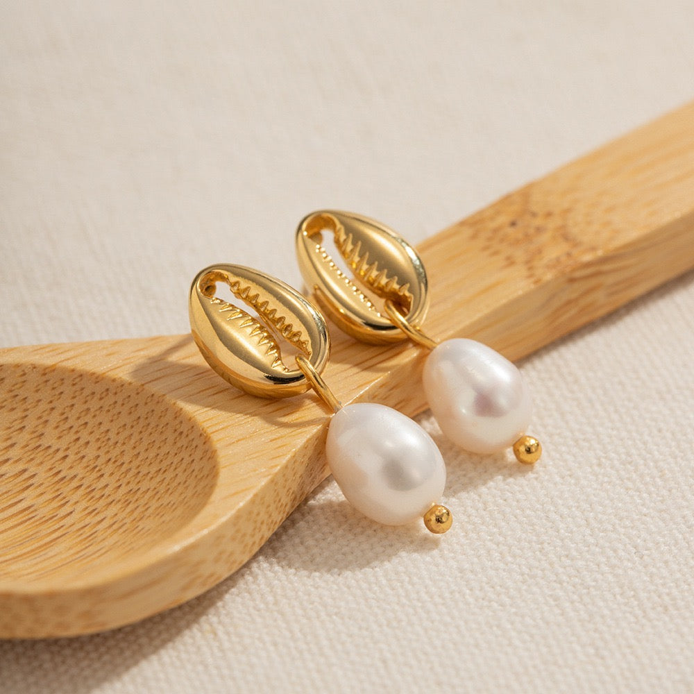 Seashell pearl studs