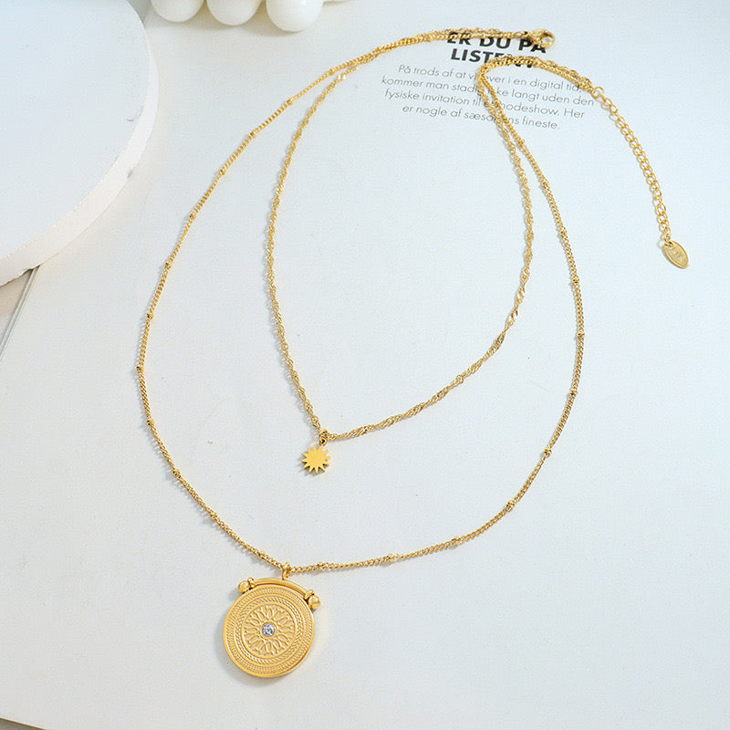 Double layer wheel necklace