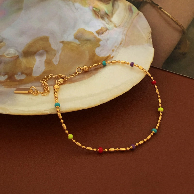 Mini gold beady necklace and bracelet