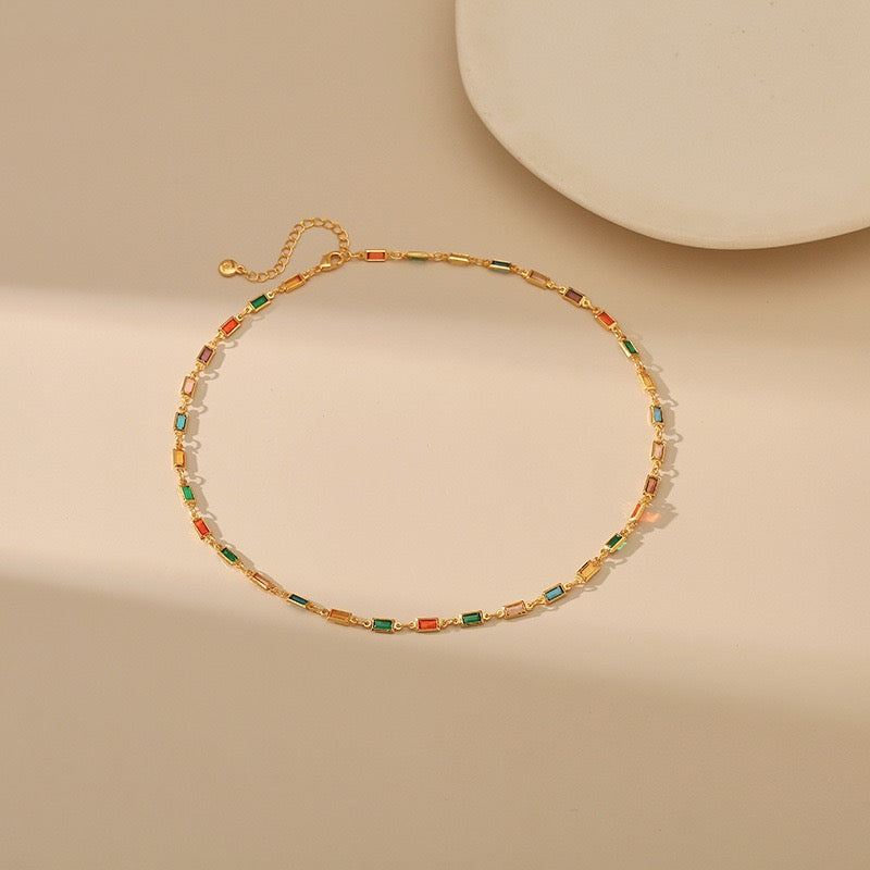 Long zircon gold plated necklace and bracelet