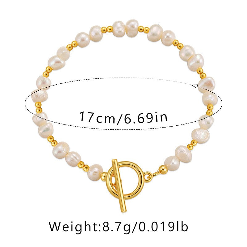 Gold beads freshwater pearls bracelet