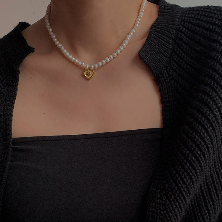 Gold heart freshwater pearls necklace