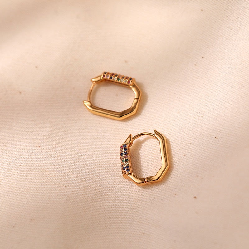 Square zircon gold plated hoops