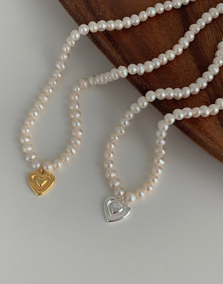 Gold heart freshwater pearls necklace