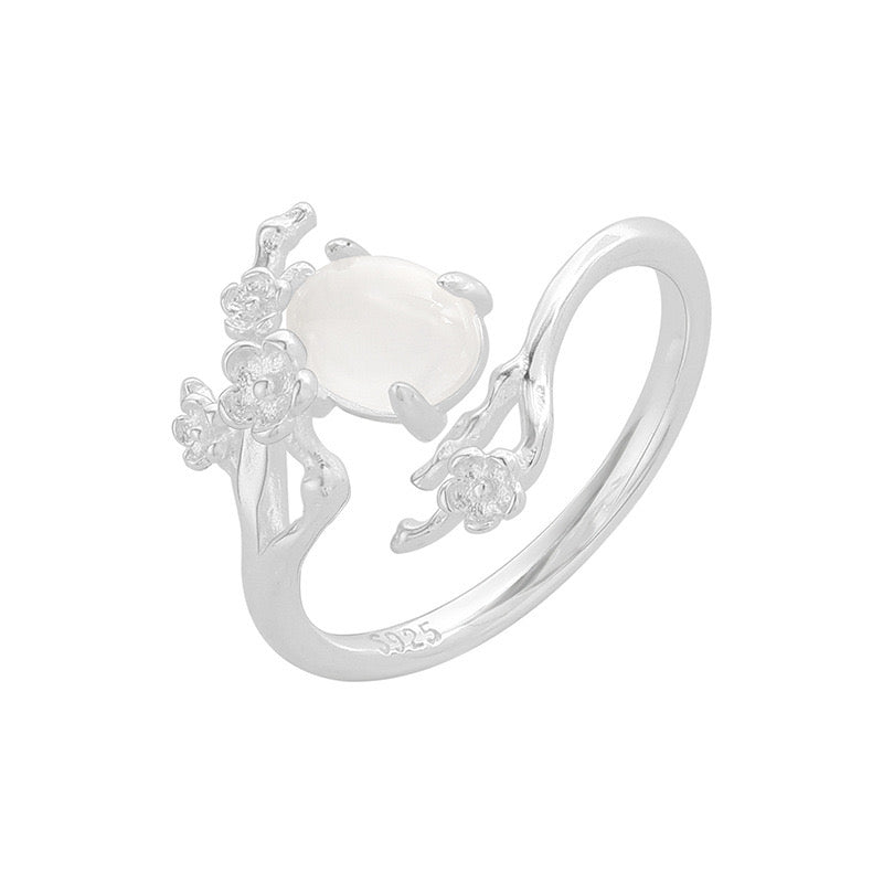 Branch rose silver ring