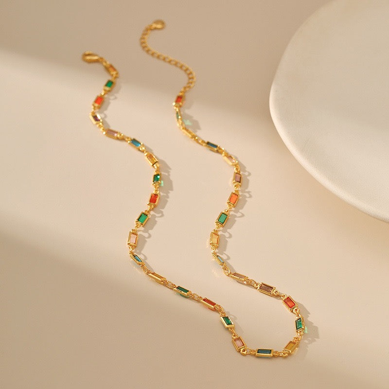 Long zircon gold plated necklace and bracelet