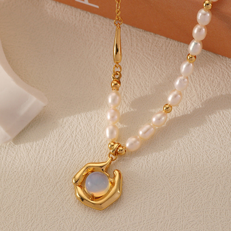 Moonstone freshwater pearls necklace