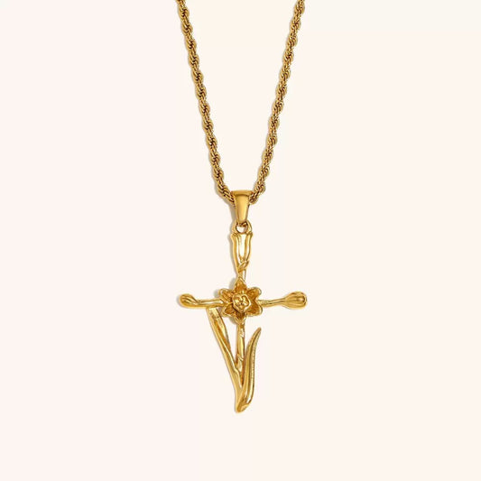 Flower cross necklace