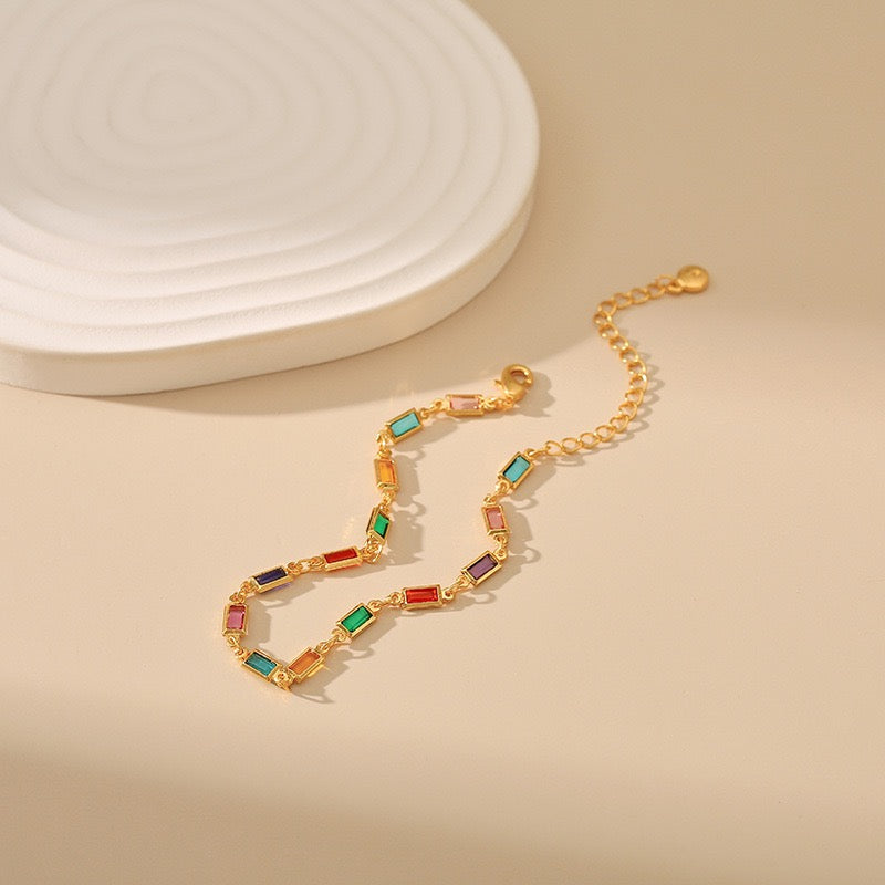 Long zircon gold plated necklace and bracelet