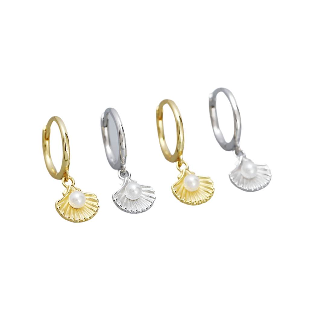 Sterling silver shell pearly hoops