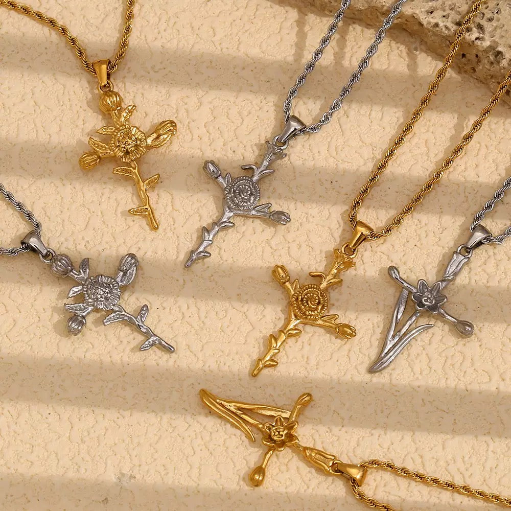Flower cross necklace