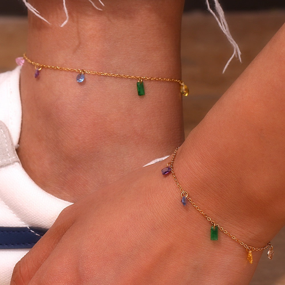 Rainbow stones anklets