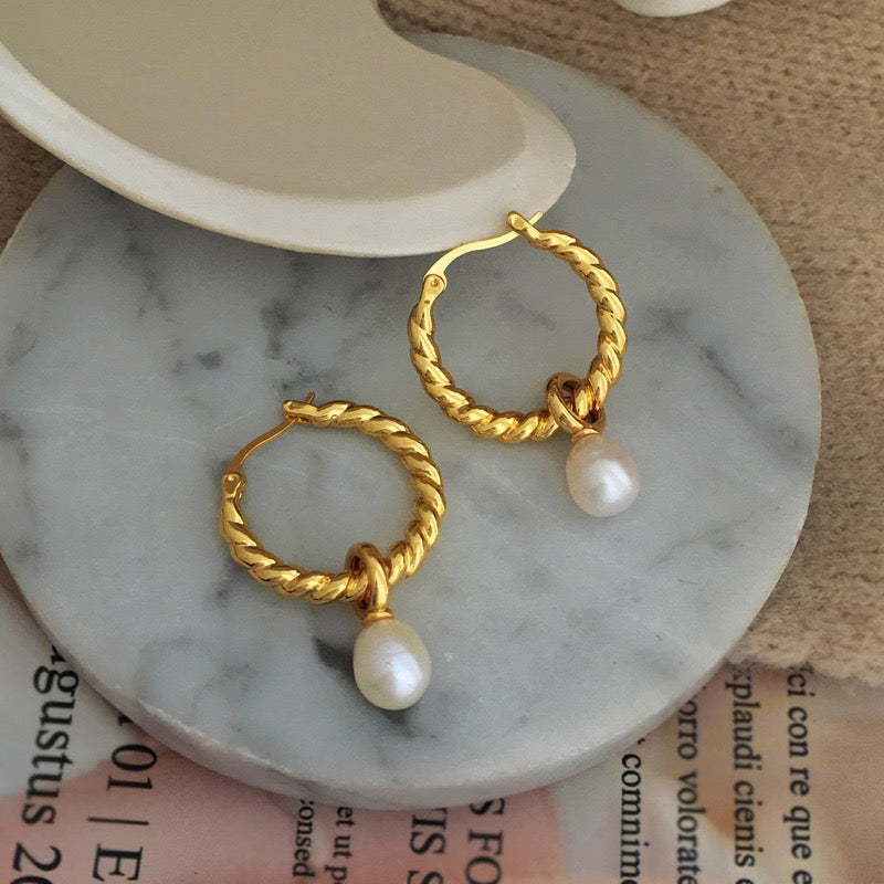 Braid freshwater pearls earrings