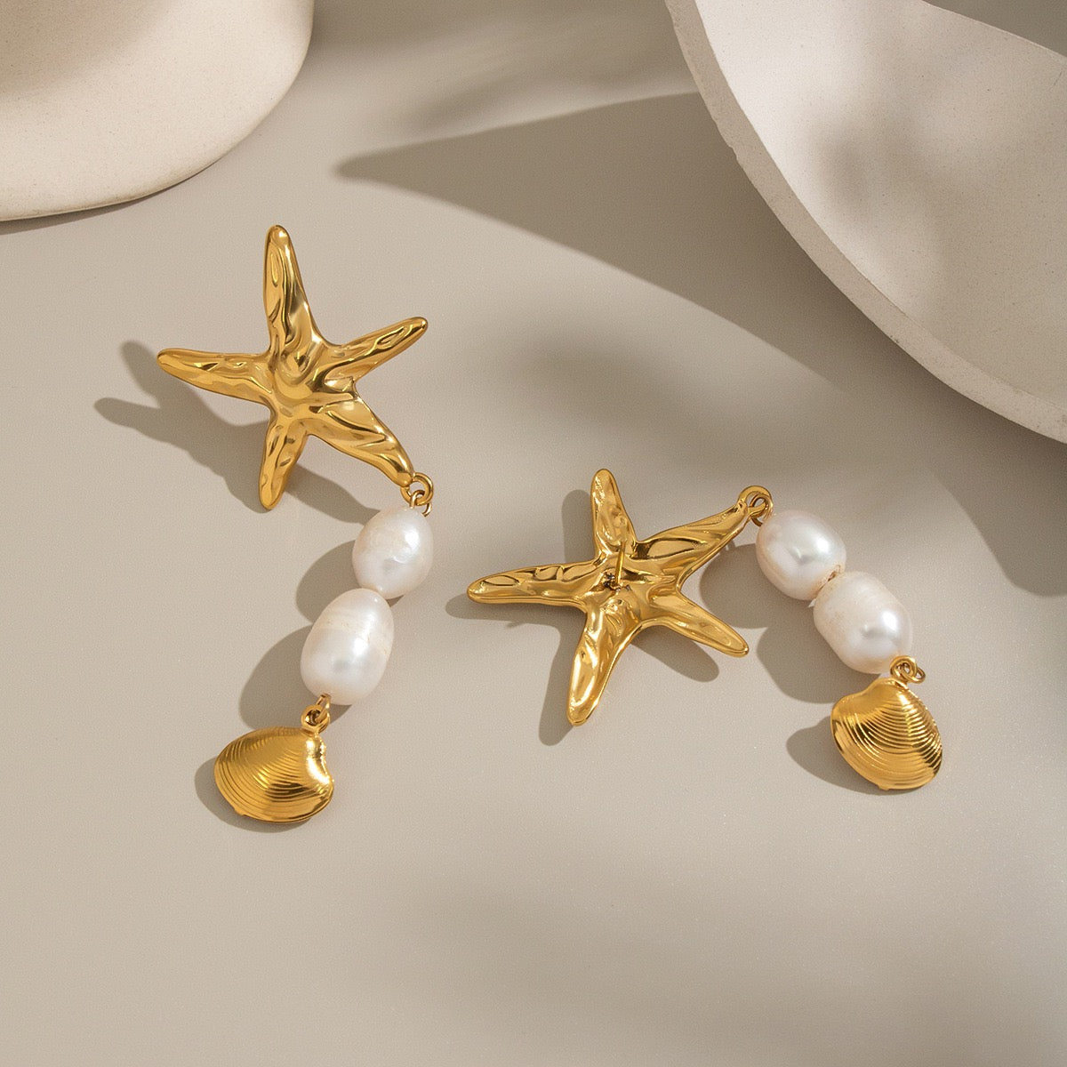 Starfish freshwater pearls earrings