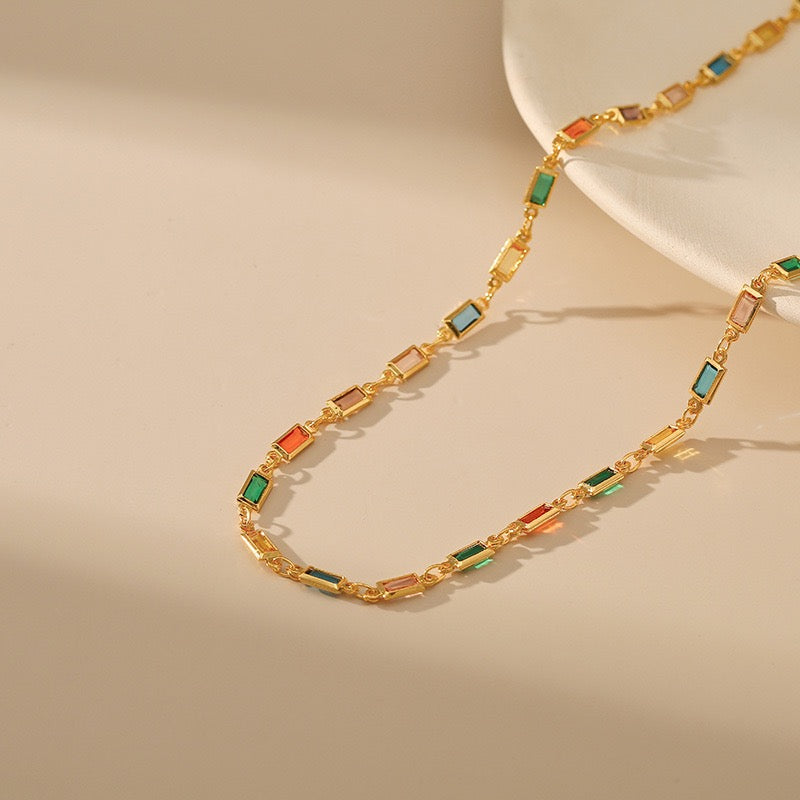 Long zircon gold plated necklace and bracelet