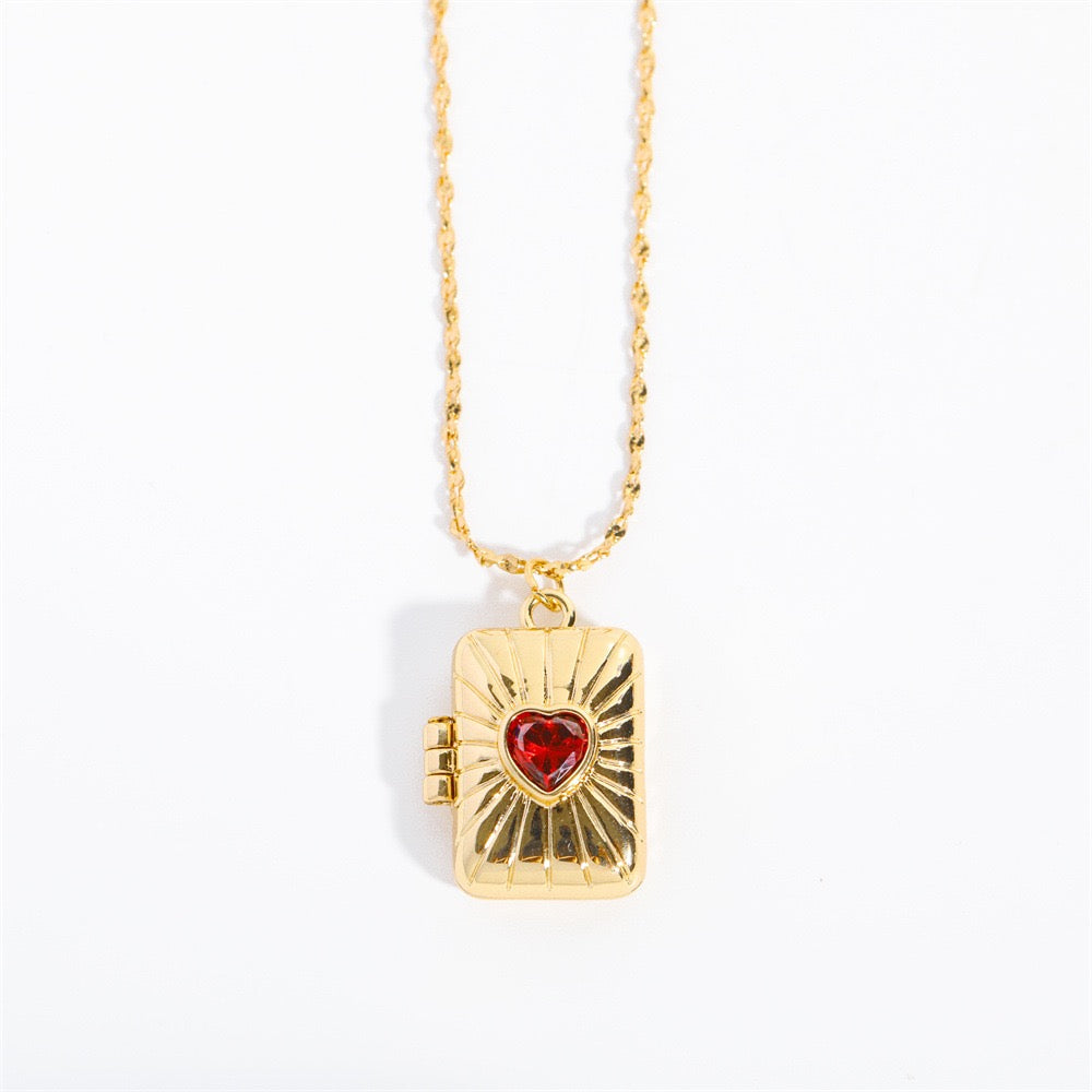 Red heart locket necklace