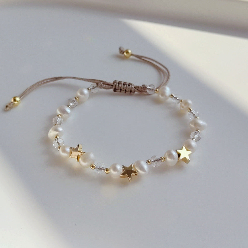 Gold plated beady pearl bracelet