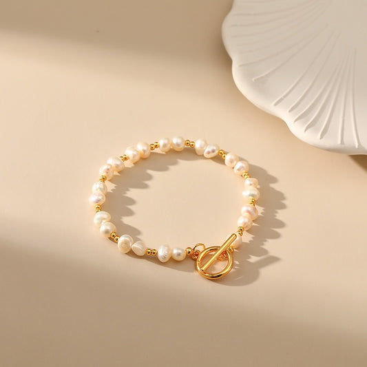 Gold beads freshwater pearls bracelet