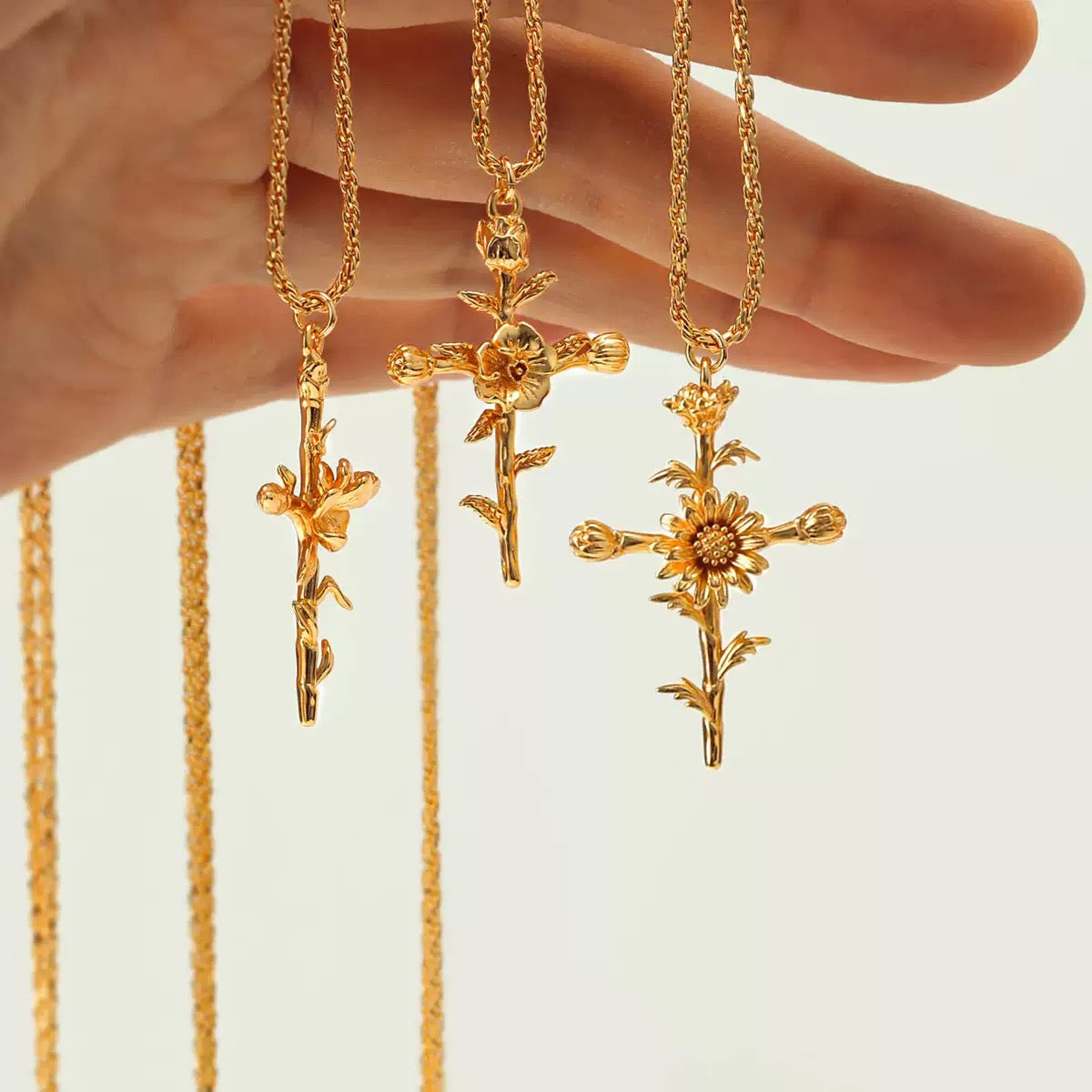 Flower cross necklace