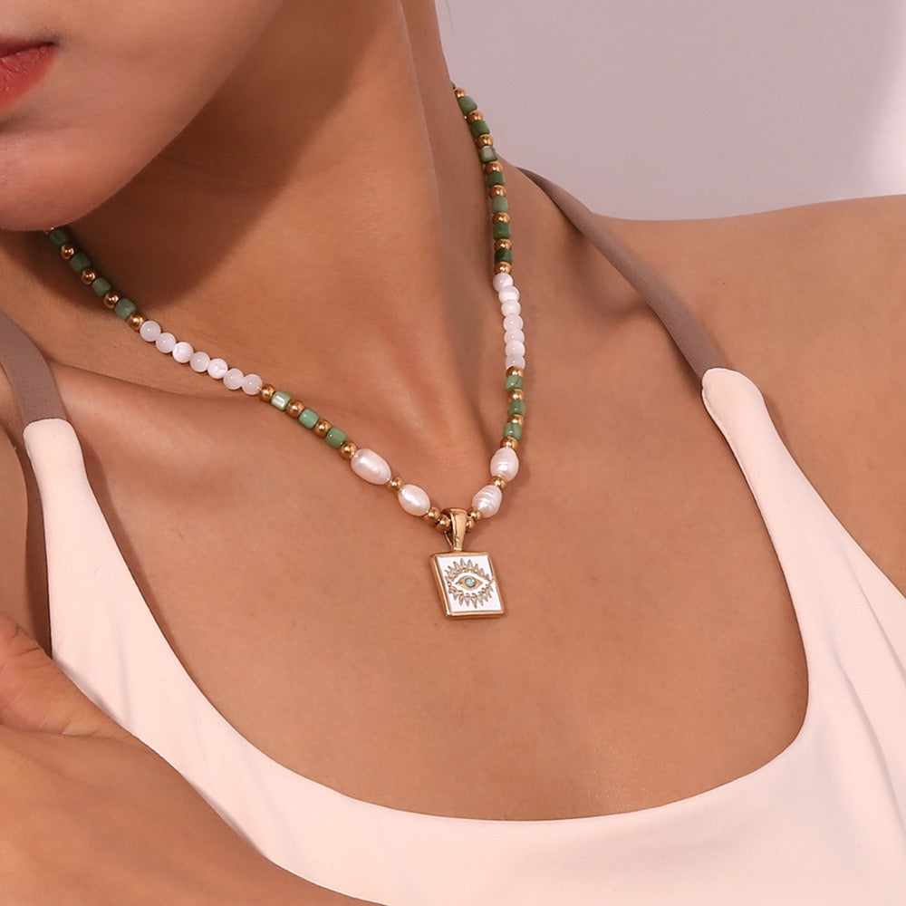 Flemington Green evil eye pearl necklace