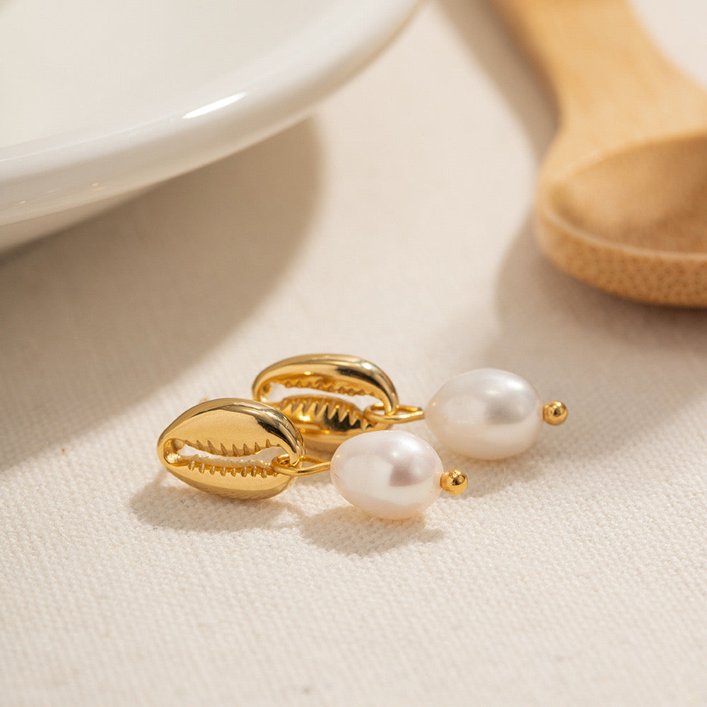 Seashell pearl studs