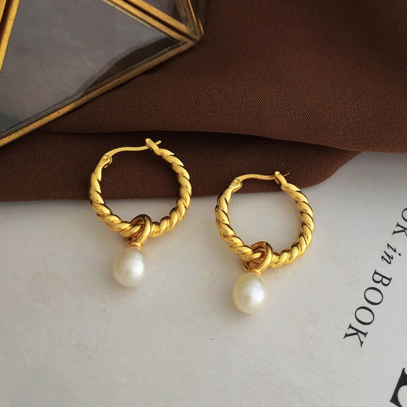 Braid freshwater pearls earrings