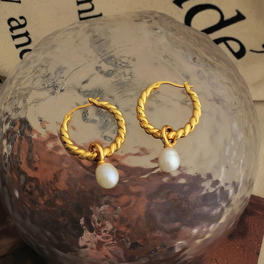 Braid freshwater pearls earrings