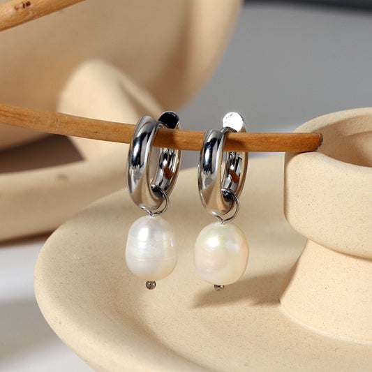 Stainless steel pearl hoops